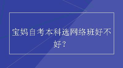 宝妈自考本科选网络班好不好？