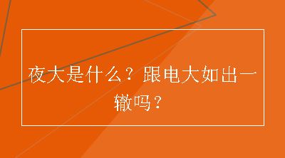 夜大是什么？跟电大如出一辙吗？